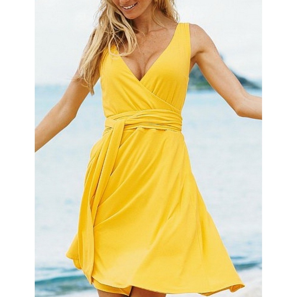 Soft‎ Surroundings Women's Butter Yellow Sleeveless Wrap Dress Size Small NWT